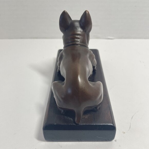 Vintage Bronze Bulldog Figurine On Wooden Base - Picture 5 of 9